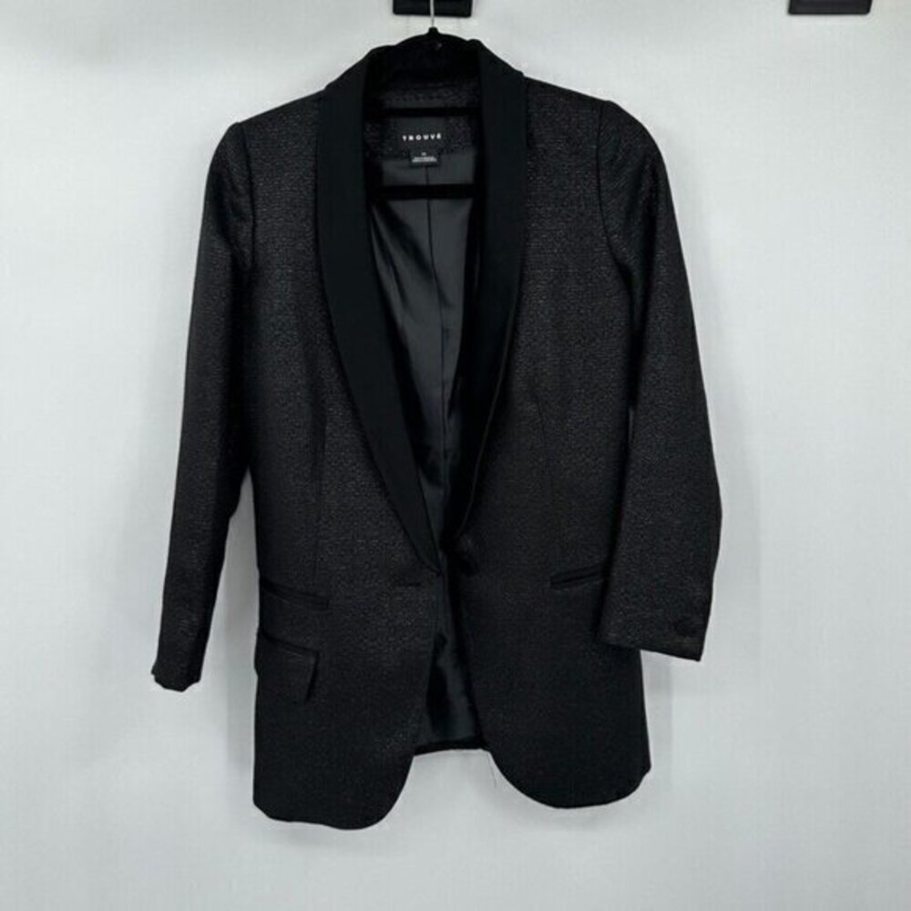 Trouve Womens Blazer XS Black Metallic Long Sleeves Lined Business Casual Preppy